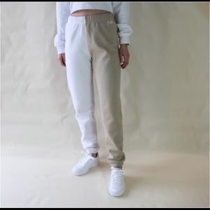 Beige and white colour block sweatpants